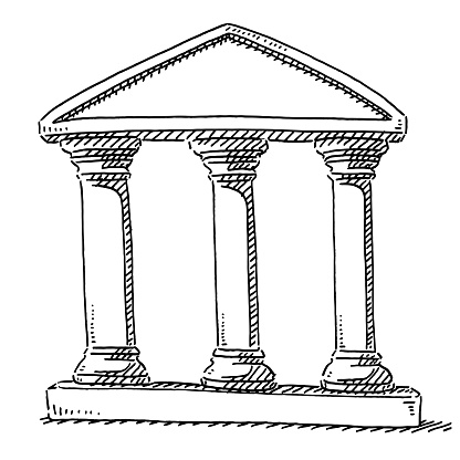 Hand-drawn vector drawing of a Three Columns Stability Symbol. Black-and-White sketch on a transparent background (.eps-file). Included files are EPS (v10) and Hi-Res JPG.