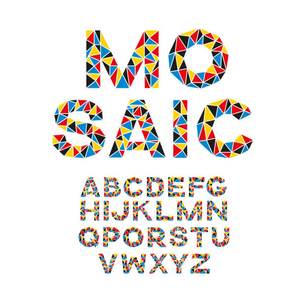 Vector mosaic font. Vector colorful mosaic font. Creative english letters made of triangles. mosaic stock illustrations