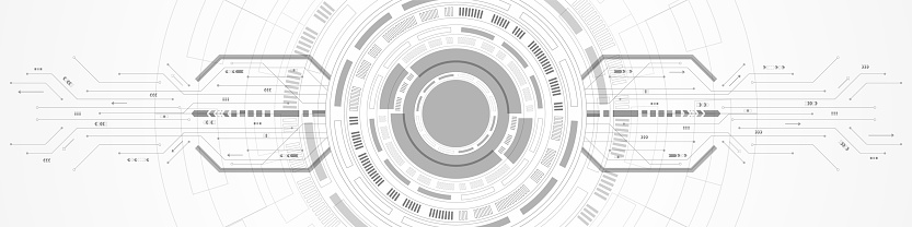 Abstract overlap circle digital background, smart lens technology, circuit board, arrow speed up