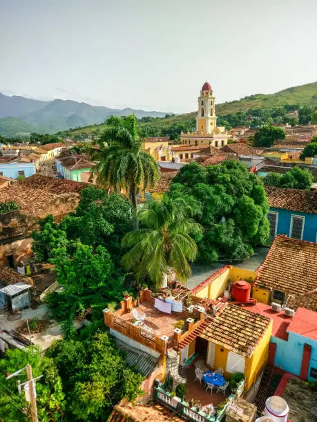elevated point of view of the old town of Trinidad, Cuba. Trinidad is a town in Cuba. 500-year-old city with Spanish colonial architecture is UNESCO World Heritage site.