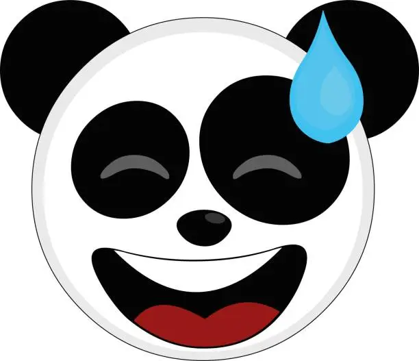 Vector illustration of Vector emoticon  illustration cartoon of a panda bear's head emoticon with an expression of confusion dropping a drop of sweat