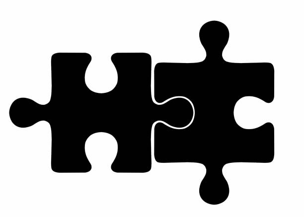 dwa kawałki płaskiej ilustracji układanki - solution puzzle strategy jigsaw piece stock illustrations