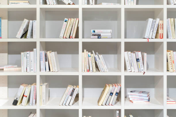Modern simple white shelf wall in the library