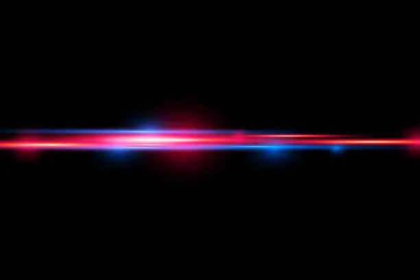Vector illustration of Red, blue laser beams, horizontal light line.