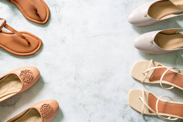 istock women's fashion shoes,Bright colored women's shoes on a solid background. Copy space text. 1330905355