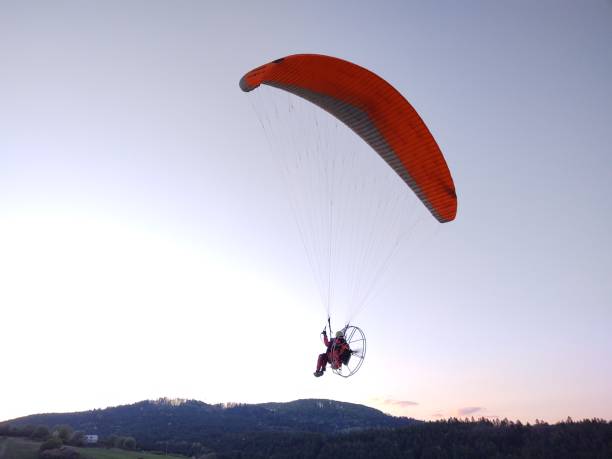 istock Paraglider flying in the air during colorful sunset. 1330905694