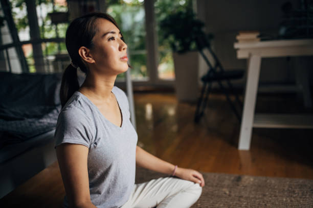 istock Japanese woman meditating 1330906924
