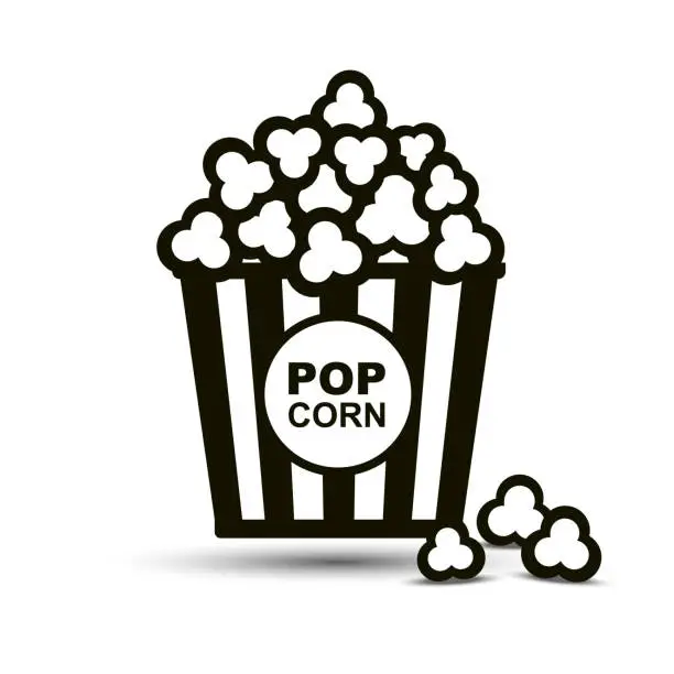 Vector illustration of Popcorn icon. Pop corn, bucket, box. Cinema concept. Vector illustration can be used for watching movie, takeaway food, snack