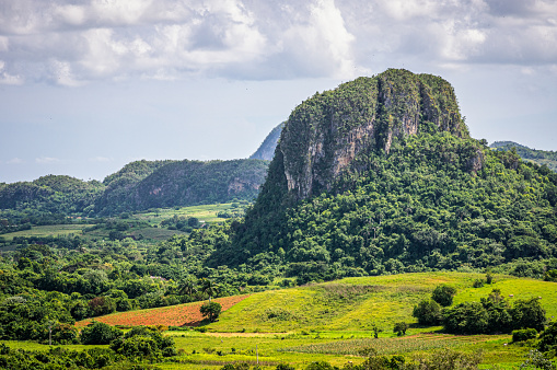 view of a mogote of viñalles valley  in the morning in Cuba