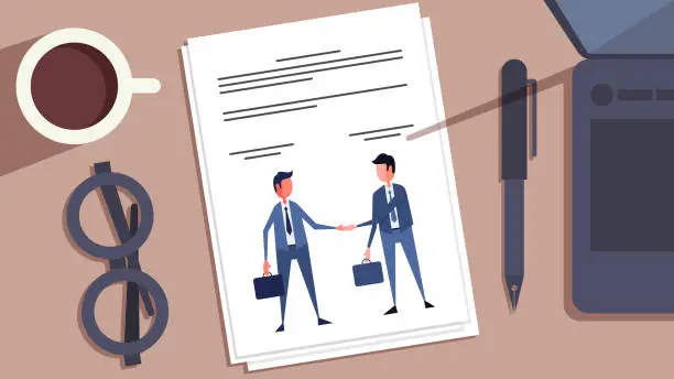 Vector illustration of Business people signing contracts