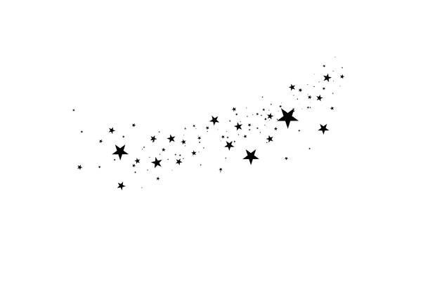 sterne auf weißem hintergrund. schwarzer stern mit einem eleganten stern. meteoroid, komet, asteroid, sterne. - sterne stock-grafiken, -clipart, -cartoons und -symbole