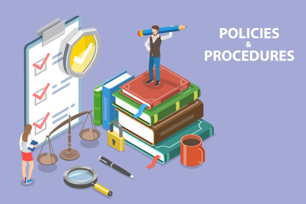 ilustraciones, imágenes clip art, dibujos animados e iconos de stock de ilustración conceptual de vectores planos isométricos 3d de políticas y procedimientos - civil law