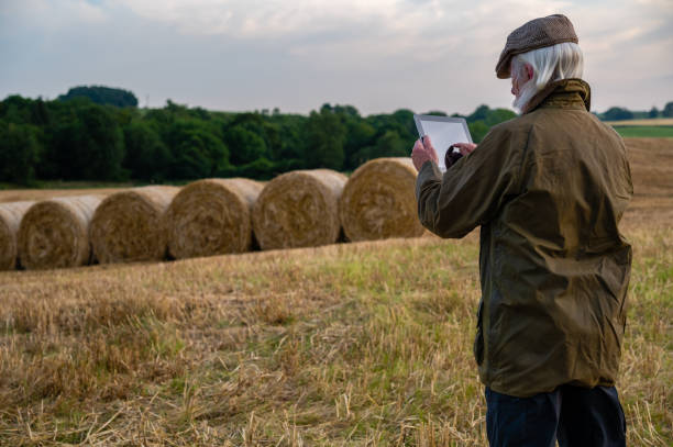 istock Retired man using digital tablet in a field at dusk 1330918346