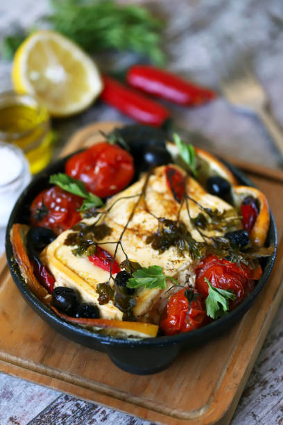 istock A pan with baked feta cheese. 1330919807