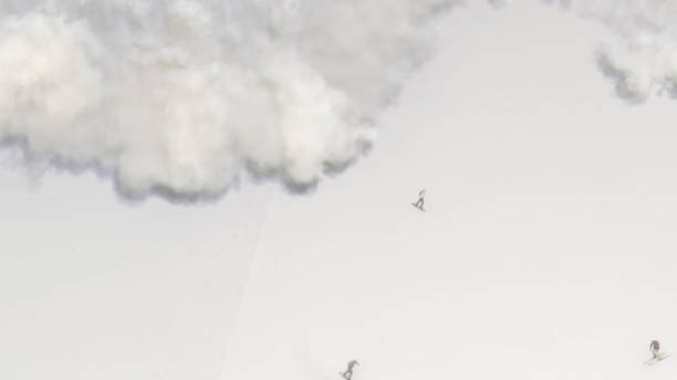 narciarze uciekają przed lawinowym widokiem z lotu ptaka, alpy europa - uciekanie się narty zdjęcia i obrazy z banku zdjęć