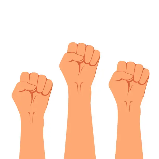 Vector illustration of Hand raises clenched fist of solidarity