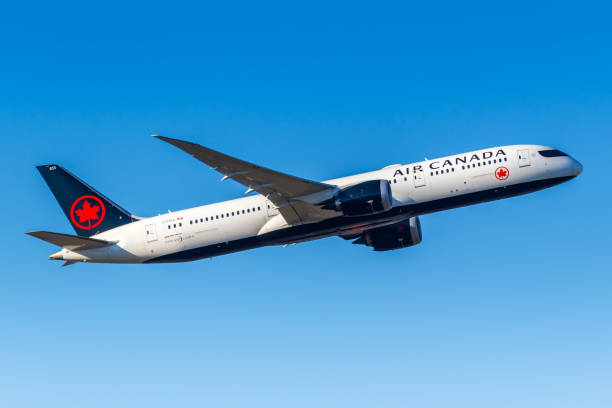 Air Canada Boeing 787-9 Dreamliner airplane Frankfurt Airport in Germany Frankfurt, Germany - February 13, 2021: Air Canada Boeing 787-9 Dreamliner airplane at Frankfurt Airport (FRA) in Germany. photography hessen germany central europe stock pictures, royalty-free photos & images