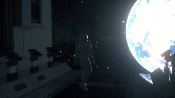 istock Alone astronaut in futuristic spaceship. 3d rendering 1330925617