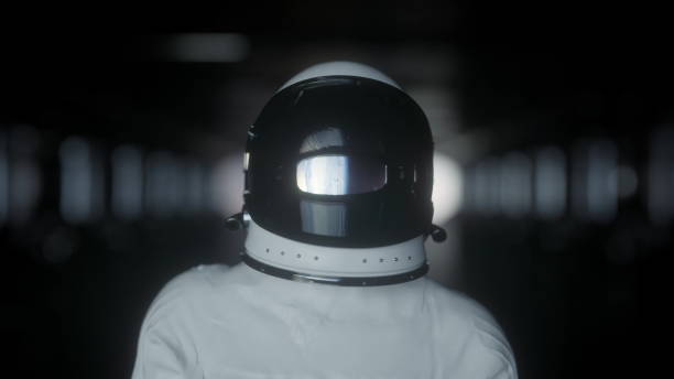 istock Alone astronaut in futuristic spaceship, room. 3d rendering 1330926269