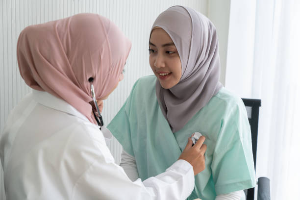istock Selective focus on Muslim patient while physician using stethoscope examining in the hospital 1330927042