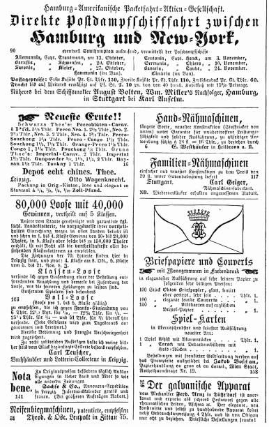 istock Ads in a German magazine 1867 incl. ship transfer Hamburg - New York 1330927533