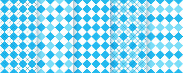 argyle lozenge seamless patterns. blue checkered backgrounds. vector illustration. - bayern 幅插畫檔、美工圖案、卡通及圖標