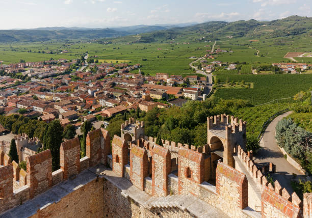 Soave from its Medieval Castle stock photo