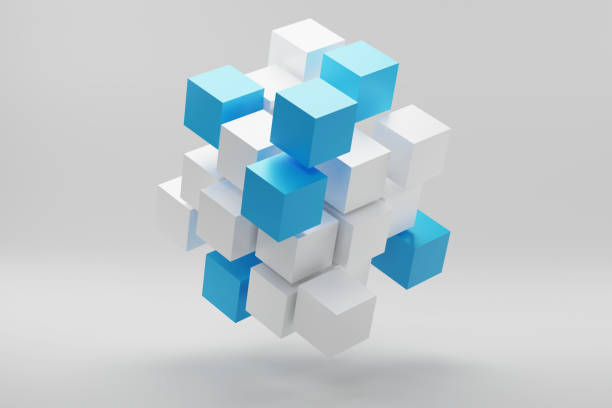 istock 3d render of cube made of small blocks. Abstract background. Business concept 1330934101