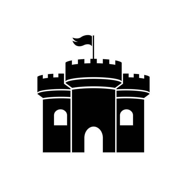 ilustraciones, imágenes clip art, dibujos animados e iconos de stock de icono del castillo, logotipo de la torre aislado sobre fondo blanco - castillo estructura de edificio