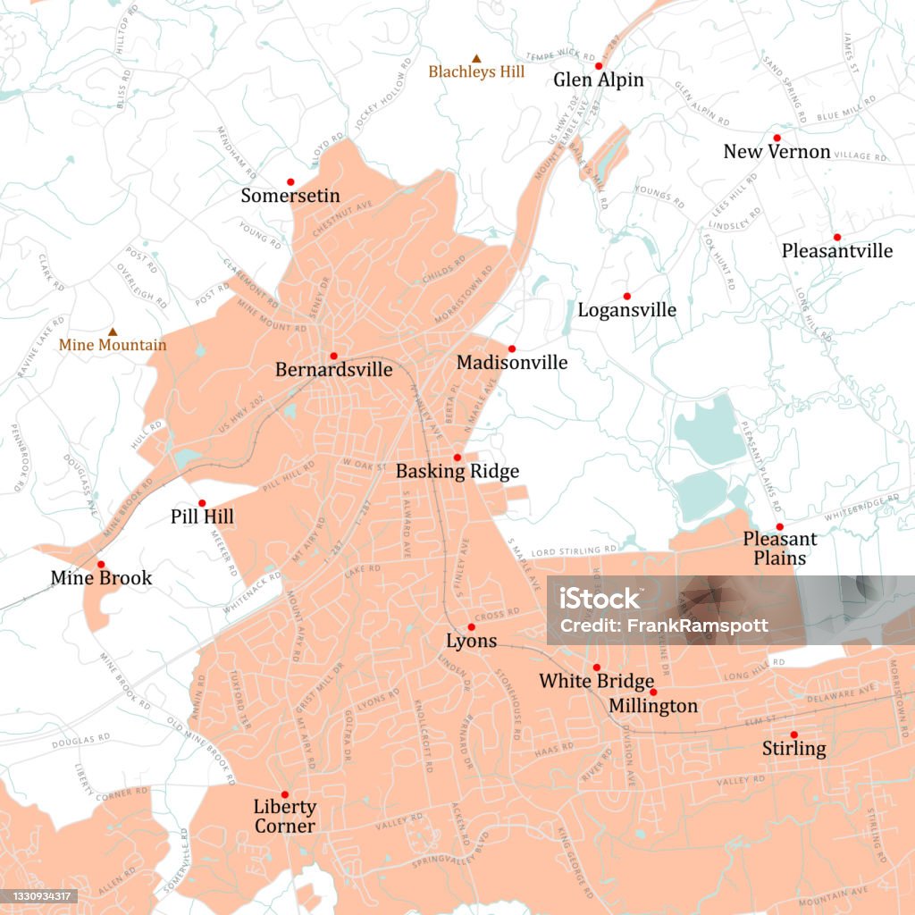 Basking Ridge Rd Map Nj Somerset Basking Ridge Vector Road Map Stock Illustration - Download ...