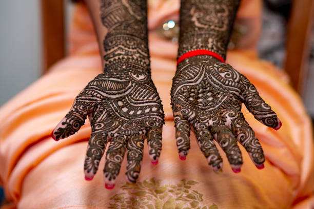 istock Hindu bride's hand painted with mehndi 1330935408