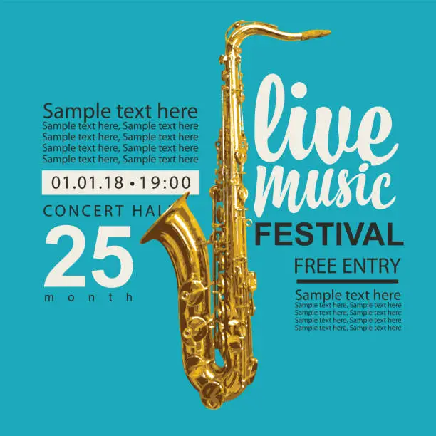 Vector illustration of poster for jazz festival live music with saxophone