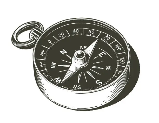 Vector illustration of Compass. Navigational device. Show side world. Eps10 vector illustration.