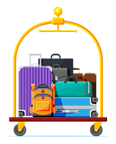 hotel bagaż wózek pełen toreb izolowane - luggage cart baggage claim luggage hand truck stock illustrations