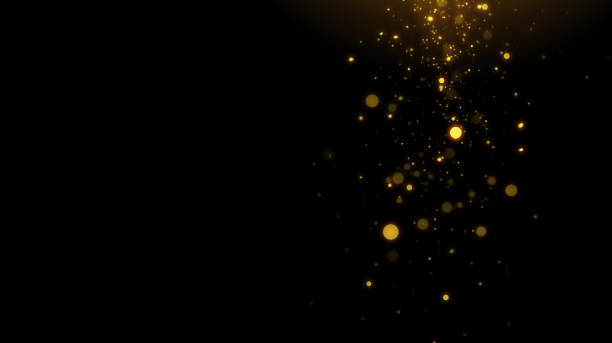 dust Falling golden particles on a black background. space for text shiny black background stock illustrations