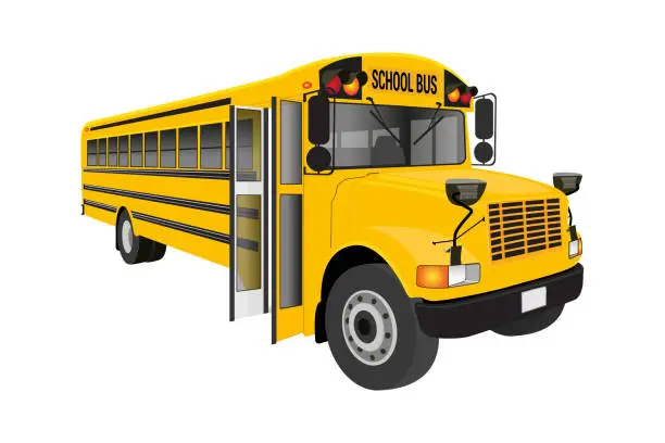 Vector illustration of Perspective of a yellow BUS school isolated on white background
