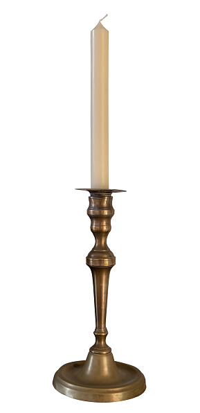 Isolated Vintage Candle And Candlestick On A White Background