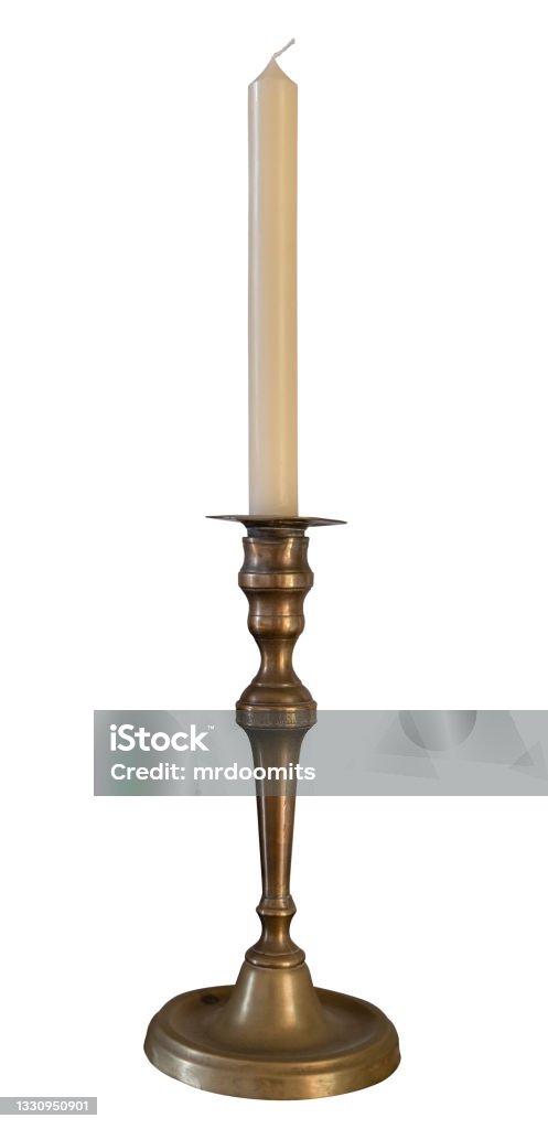 Isolated Candle And Candlestick Isolated Vintage Candle And Candlestick On A White Background Candle Stock Photo