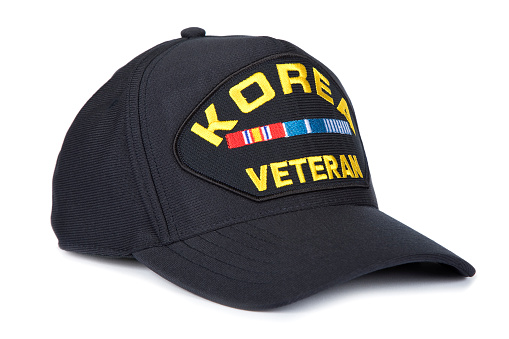 Veterans cap from Korean War from June, 1950-July, 1953; inscribed with text.