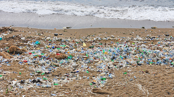 Pollution problem with plastic waste on the beaches