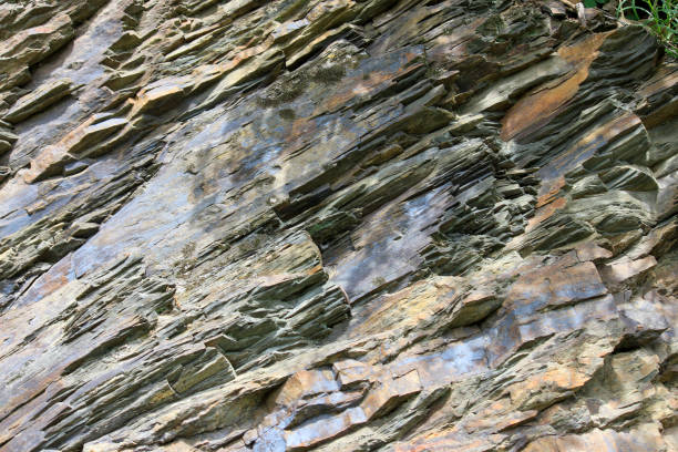 Schist rock in the Ahr River Valley Ahr Valley, Germany: Schist rock along the Rotweinwanderweg (Red Wine Hiking Trail) schist stock pictures, royalty-free photos & images