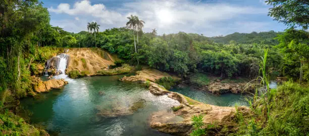 Streams and waterfalls of the Natural Park of "El Nicho", El Nicho is located inside the Gran Parque Natural Topes de Collantes, a forested park that extends across the Sierra Escambray mountain range in the province of Cienfuegos in Cuba