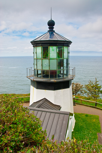 With the advent of radar, GPS and other advanced navigation tools, lighthouses no longer need to perform the same function they once did; guiding ships to safety. Instead, they have been preserved as historic monuments; reminding us of a time when shipping and sailing were more perilous activities. The Cape Meares Lighthouse is located at Cape Meares State Park near Tillamook, Oregon, USA.