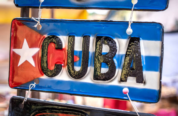 cuba and Cuban flag in a plate souvenir A Cuban flag plate for sale on market, Cuba old havana stock pictures, royalty-free photos & images