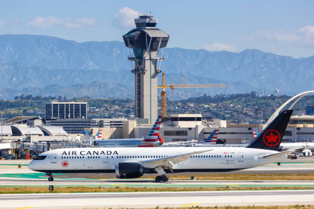 air canada boeing 787-9 dreamliner aereo aeroporto di los angeles negli stati uniti - boeing 787 air vehicle airplane foto e immagini stock