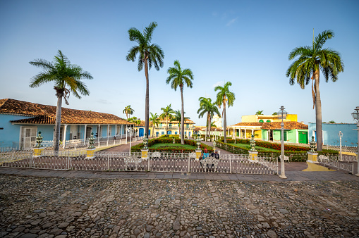 empty plaza mayor square in Trinidad early in the morning, Cuba