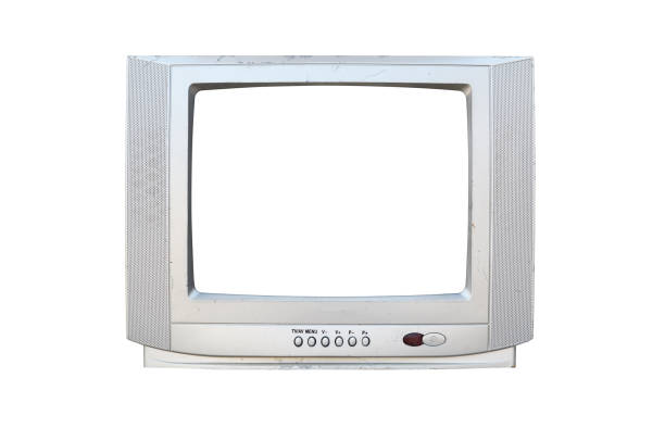 istock Old silver TV isolated on white background. Retro technology concept.  Blank screen for text.Vintage TVs 1980s 1990s 2000s. 1330960491