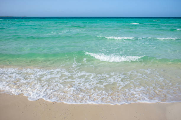 Seagull beach (Playa de las gaviotas)  in Cayo Santa Maria, Cuba. View of a perfect desert coast with white sand and blue turquoise sea.