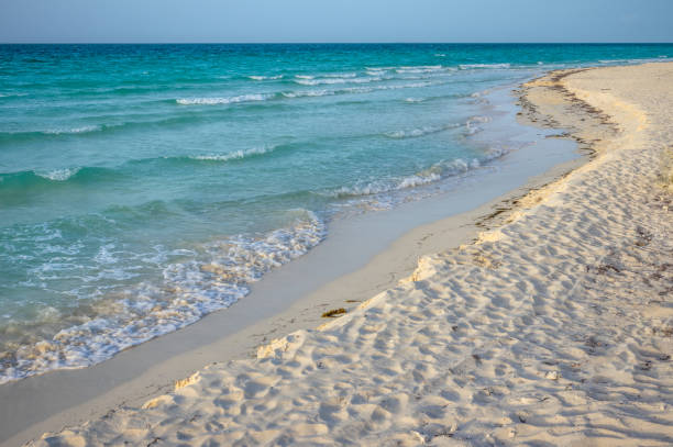 Seagull beach (Playa de las gaviotas)  in Cayo Santa Maria, Cuba. View of a perfect desert coast with white sand and blue turquoise sea.
