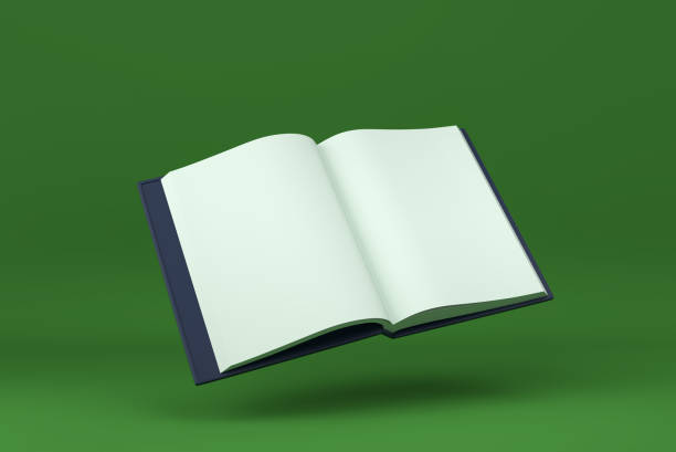 istock Blank Open Magazine or Book floating in green background. minimal concept idea creative. 3D render. 1330960627